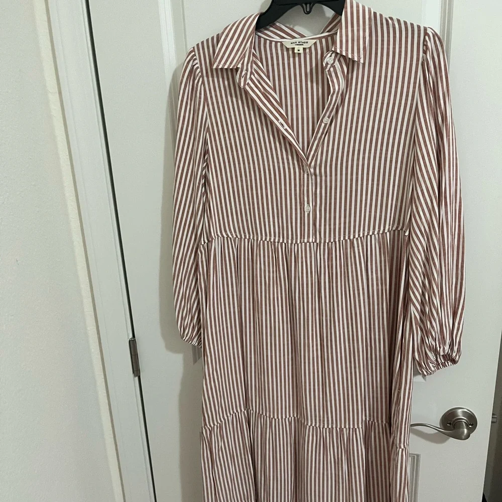 Max Studio Pink Striped Long Sleeve Dress - Picture 1 of 4